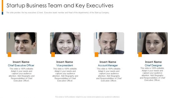 Startup Business Team And Key Executives Ppt Professional Elements PDF