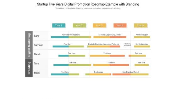 Startup Five Years Digital Promotion Roadmap Example With Branding Designs