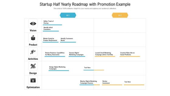 Startup Half Yearly Roadmap With Promotion Example Mockup