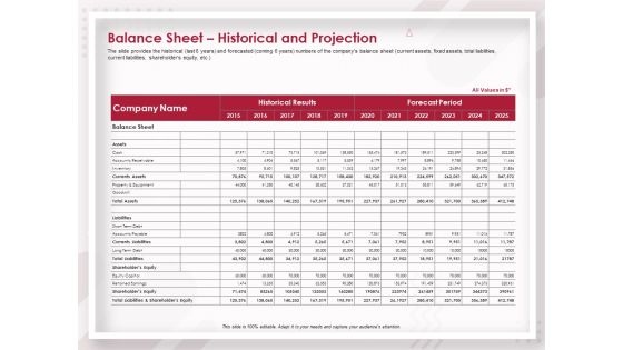 Startup Pitch To Raise Capital From Crowdfunding Balance Sheet Historical And Projection Professional PDF