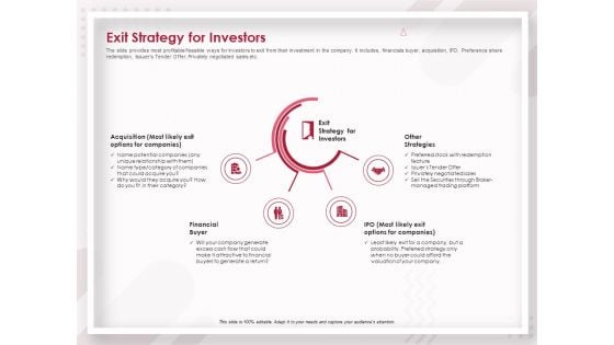 Startup Pitch To Raise Capital From Crowdfunding Exit Strategy For Investors Elements PDF Startup Pitch To Raise Capital From Crowdfunding Exit Strategy For Investors Elements PDF