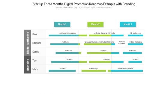 Startup Three Months Digital Promotion Roadmap Example With Branding Mockup