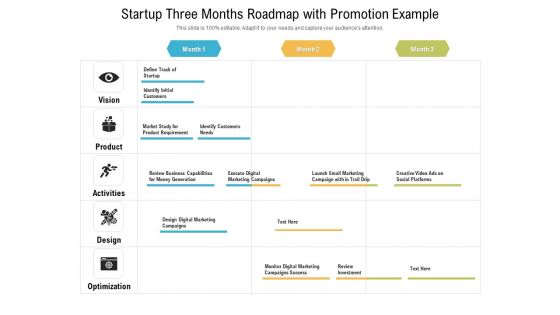 Startup Three Months Roadmap With Promotion Example Elements