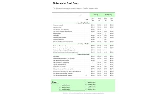 Statement Of Cash Flows One Pager Documents Statement Of Cash Flows One Pager Documents