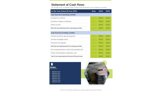 Statement Of Cash Flows Template 36 One Pager Documents