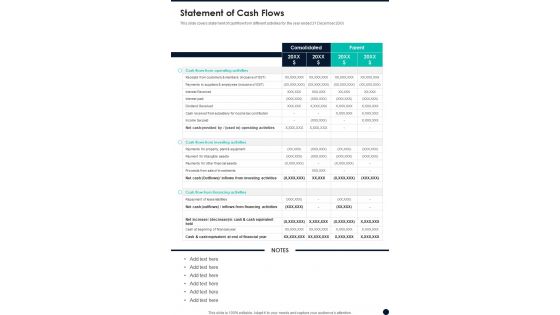 Statement Of Cash Flows Template 57 One Pager Documents