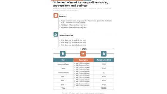 Statement Of Need For Non Profit Fundraising For Small Business One Pager Sample Example Document Statement Of Need For Non Profit Fundraising For Small Business One Pager Sample Example Document