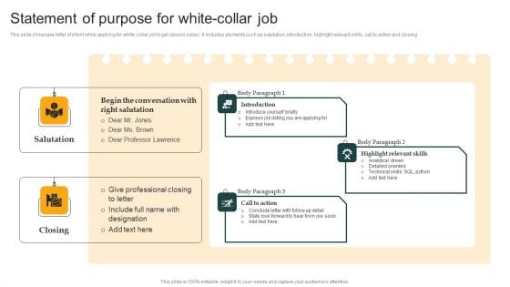 Statement Of Purpose For White Collar Job Template PDF