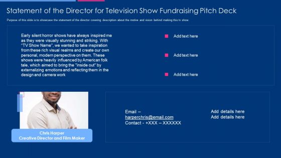 Statement Of The Director For Television Show Fundraising Pitch Deck Clipart PDF