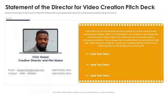 Statement Of The Director For Video Creation Pitch Deck Ppt Styles Backgrounds PDF