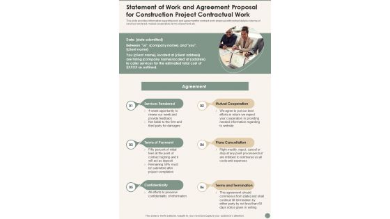 Statement Of Work And Agreement Construction Project Contractual Work Wd One Pager Sample Example Document