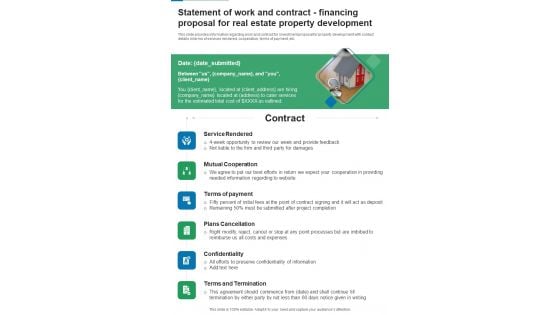 Statement Of Work And Contract Financing For Real Estate Property Development One Pager Sample Example Document