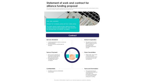 Statement Of Work And Contract For Alliance Funding Proposal One Pager Sample Example Document