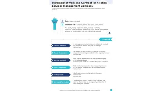 Statement Of Work And Contract For Aviation Services Management Company One Pager Sample Example Document