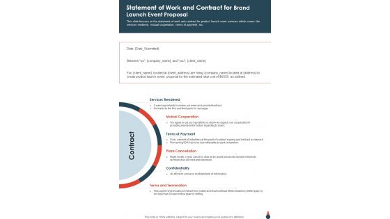 Statement Of Work And Contract For Brand Launch Event Proposal One Pager Sample Example Document