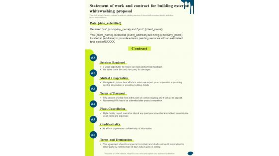 Statement Of Work And Contract For Building Exterior Whitewashing One Pager Sample Example Document