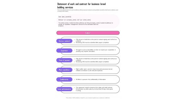 Statement Of Work And Contract For Business Brand Building Services One Pager Sample Example Document