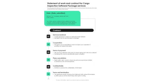 Statement Of Work And Contract For Cargo Inspection Software Package Services One Pager Sample Example Document