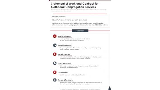 Statement Of Work And Contract For Cathedral Congregation Services One Pager Sample Example Document Statement Of Work And Contract For Cathedral Congregation Services One Pager Sample Example Document