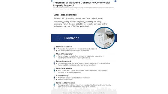 Statement Of Work And Contract For Commercial Property Proposal One Pager Sample Example Document