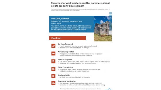 Statement Of Work And Contract For Commercial Real Estate Property Development One Pager Sample Example Document