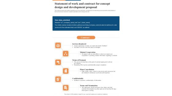 Statement Of Work And Contract For Concept Design And Development One Pager Sample Example Document