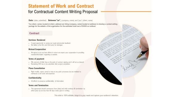 Statement Of Work And Contract For Contractual Content Writing Proposal Ppt PowerPoint Presentation Layouts Outline PDF