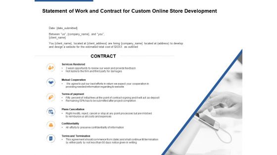 Statement Of Work And Contract For Custom Online Store Development Ppt PowerPoint Presentation Infographics Templates