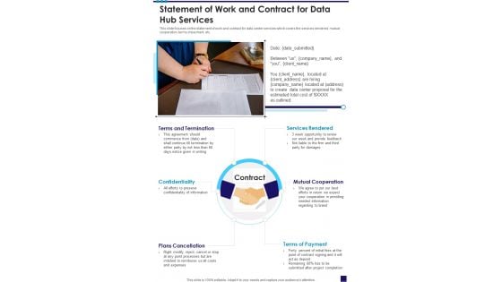 Statement Of Work And Contract For Data Hub Services One Pager Sample Example Document