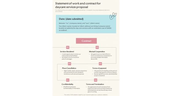 Statement Of Work And Contract For Daycare Services Proposal One Pager Sample Example Document