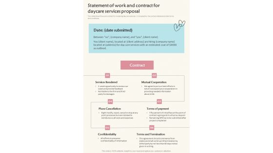 Statement Of Work And Contract For Daycare Services Proposal One Pager Sample Example Document Statement Of Work And Contract For Daycare Services Proposal One Pager Sample Example Document