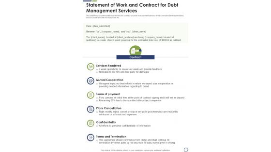 Statement Of Work And Contract For Debt Management Services One Pager Sample Example Document