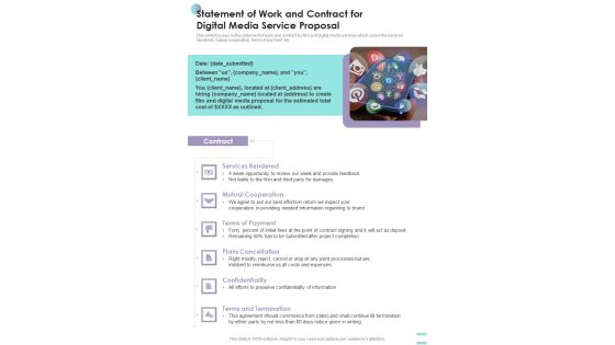 Statement Of Work And Contract For Digital Media Service Proposal One Pager Sample Example Document Statement Of Work And Contract For Digital Media Service Proposal One Pager Sample Example Document