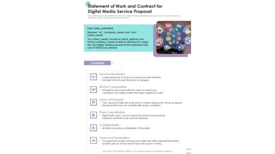 Statement Of Work And Contract For Digital Media Service Proposal One Pager Sample Example Document