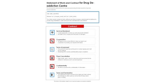 Statement Of Work And Contract For Drug De Addiction Centre One Pager Sample Example Document Statement Of Work And Contract For Drug De Addiction Centre One Pager Sample Example Document