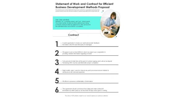 Statement Of Work And Contract For Efficient Business Development Methods One Pager Sample Example Document Statement Of Work And Contract For Efficient Business Development Methods One Pager Sample Example Document
