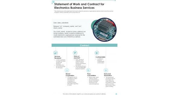 Statement Of Work And Contract For Electronics Business Services One Pager Sample Example Document