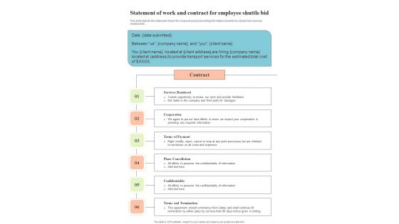 Statement Of Work And Contract For Employee Shuttle Bid One Pager Sample Example Document Statement Of Work And Contract For Employee Shuttle Bid One Pager Sample Example Document