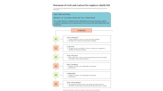 Statement Of Work And Contract For Employee Shuttle Bid One Pager Sample Example Document