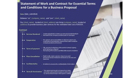Statement Of Work And Contract For Essential Terms And Conditions For A Business Proposal Topics PDF Statement Of Work And Contract For Essential Terms And Conditions For A Business Proposal Topics PDF