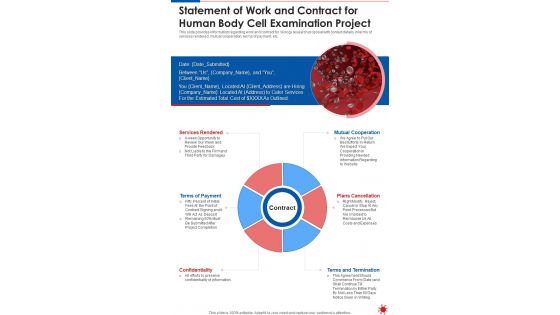 Statement Of Work And Contract For Human Body Cell Examination Project One Pager Sample Example Document