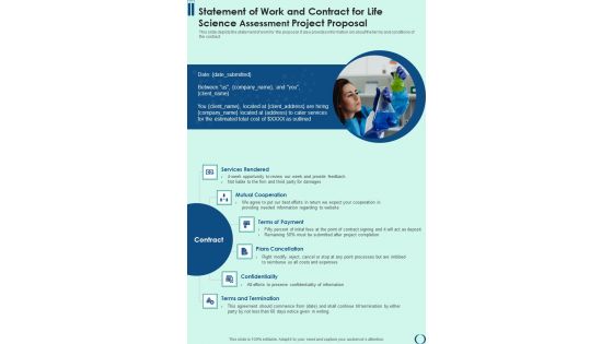 Statement Of Work And Contract For Life Science Assessment Project Proposal One Pager Sample Example Document