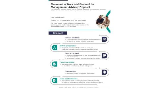 Statement Of Work And Contract For Management Advisory Proposal One Pager Sample Example Document