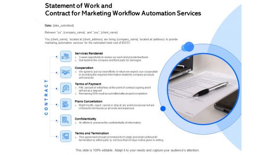 Statement Of Work And Contract For Marketing Workflow Automation Services Ppt Infographic Template Pictures PDF