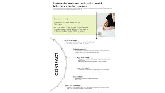 Statement Of Work And Contract For Mental Behavior Evaluation Proposal One Pager Sample Example Document Statement Of Work And Contract For Mental Behavior Evaluation Proposal One Pager Sample Example Document