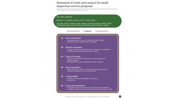 Statement Of Work And Contract For Mold Inspection Services Proposal One Pager Sample Example Document Statement Of Work And Contract For Mold Inspection Services Proposal One Pager Sample Example Document