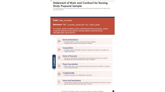 Statement Of Work And Contract For Nursing Study Proposal Sample One Pager Sample Example Document