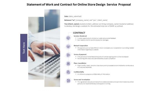 Statement Of Work And Contract For Online Store Design Service Proposal Ppt PowerPoint Presentation Portfolio Slide Portrait