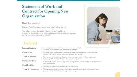 Statement Of Work And Contract For Opening New Organization Ppt PowerPoint Presentation Ideas Skills PDF