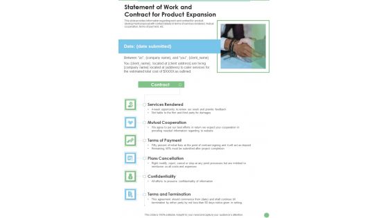Statement Of Work And Contract For Product Expansion One Pager Sample Example Document Statement Of Work And Contract For Product Expansion One Pager Sample Example Document